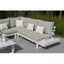 Ibiza hjørnesofa med sidehylder i lava sort og hvid. Outdoor hynder.