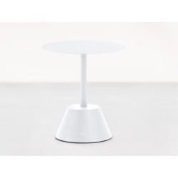 Rundt sidebord til udendørs brug. Rustfrit lava sort eller hvidt stel.