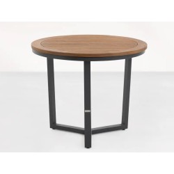 Rundt havebord Ø90 cm fra LIFE. Vælg teak eller beton look bordplade.