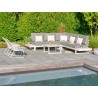 Ibiza hjørnesofa med sidehylder i lava sort og hvid. Outdoor hynder.