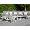 Ibiza hjørnesofa med sidehylder i lava sort og hvid. Outdoor hynder.