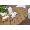 TILBUD hvidt rundt teak havebord med tykke teak planker.